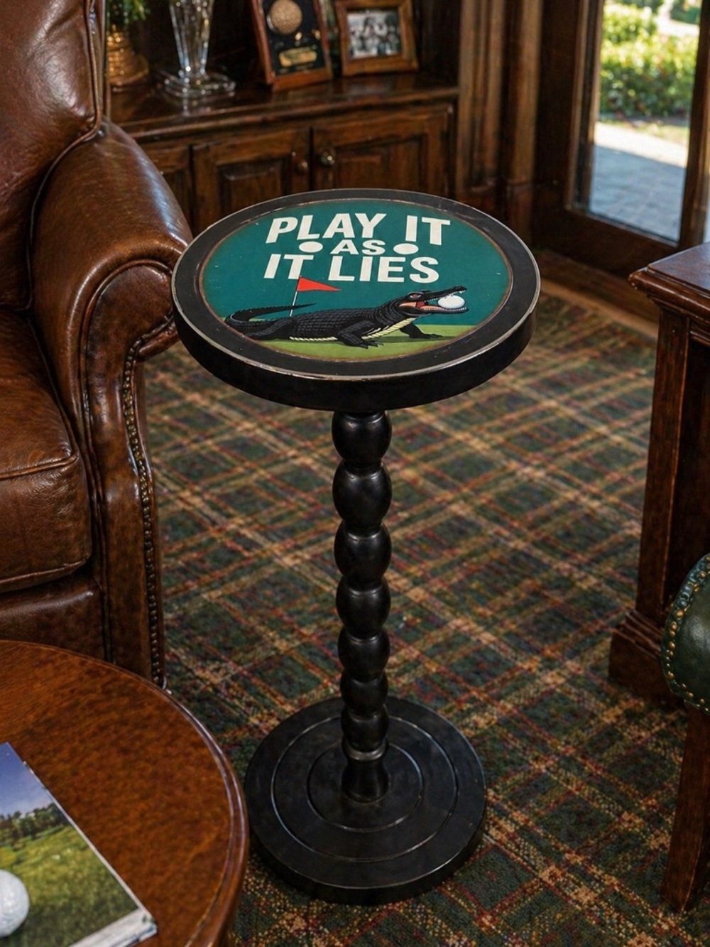 Funny Golfer’s Play It As It Lies Wooden Drink Table - Black Accent Side Table